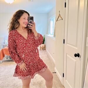NWT Natalie Martin Red Floral Silk Mini Dress Small